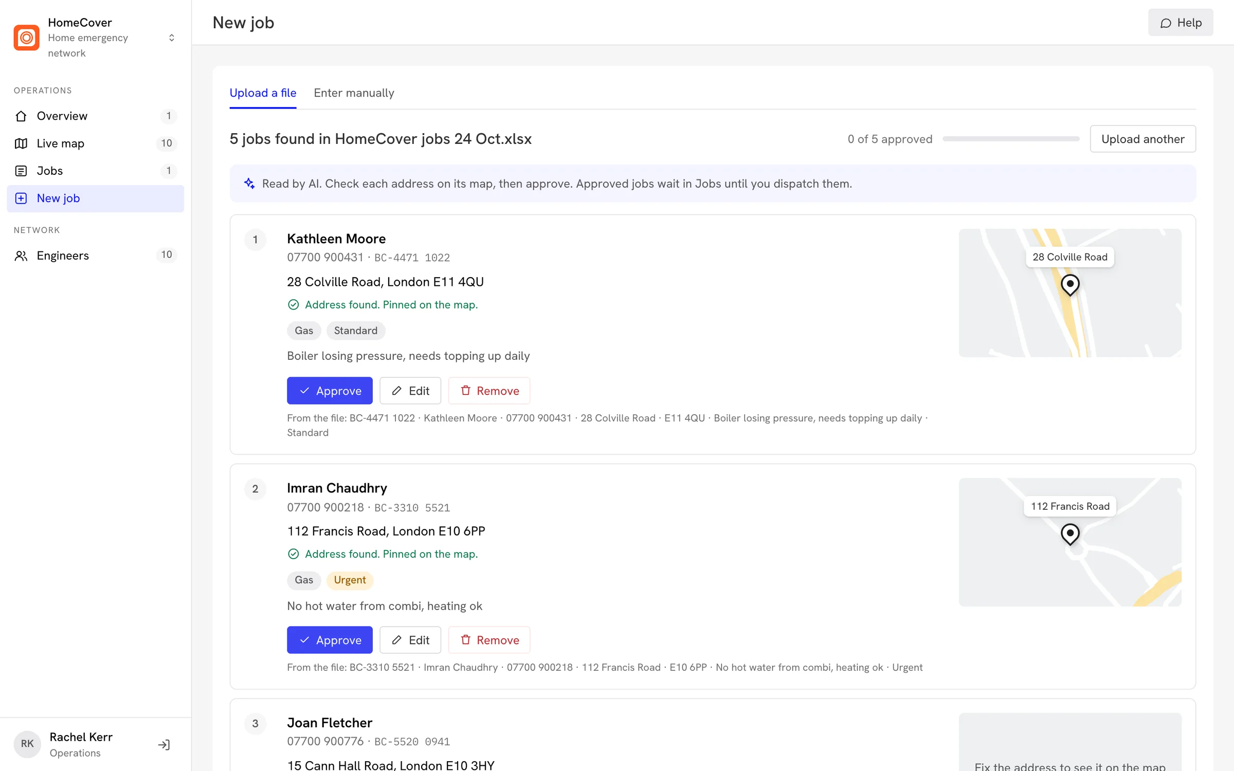 Reviewing an uploaded list