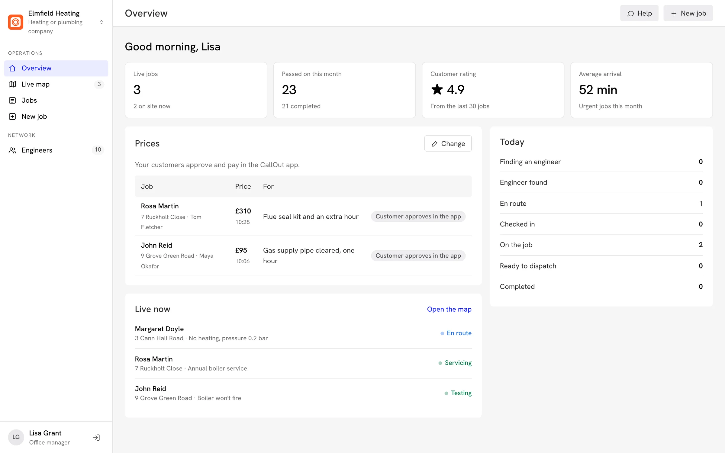 The dashboard for heating companies