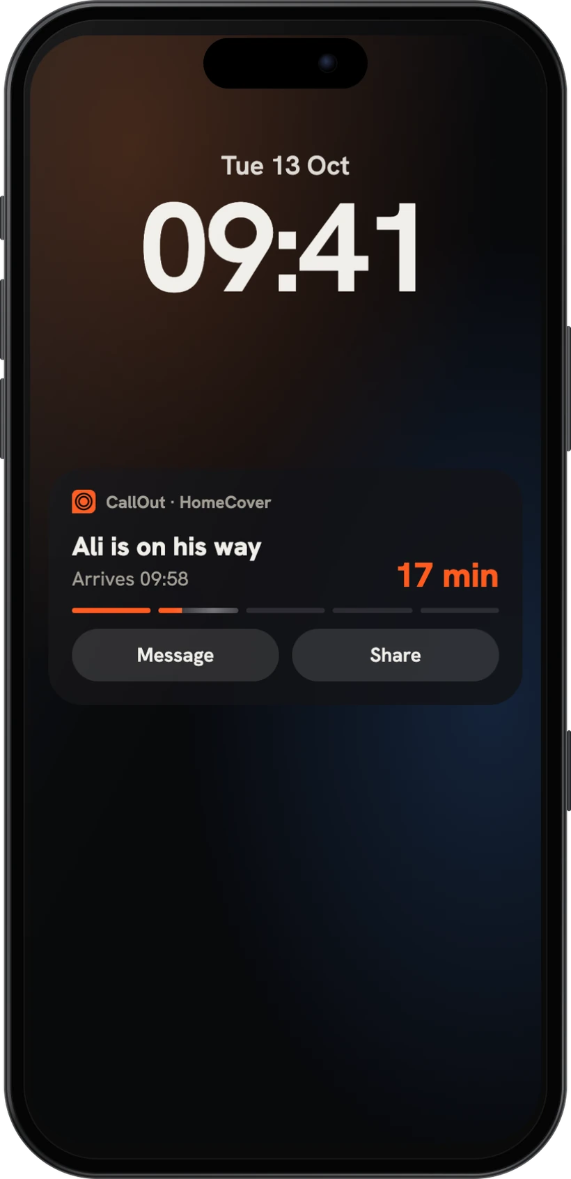 The engineer on the way, on the customer's lock screen