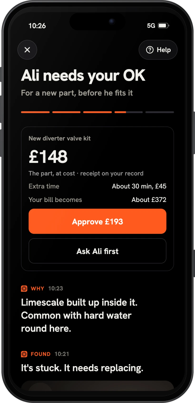 Ali needs your OK for a new part, with its price