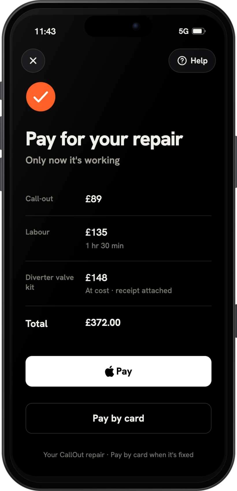 Then you pay, by card