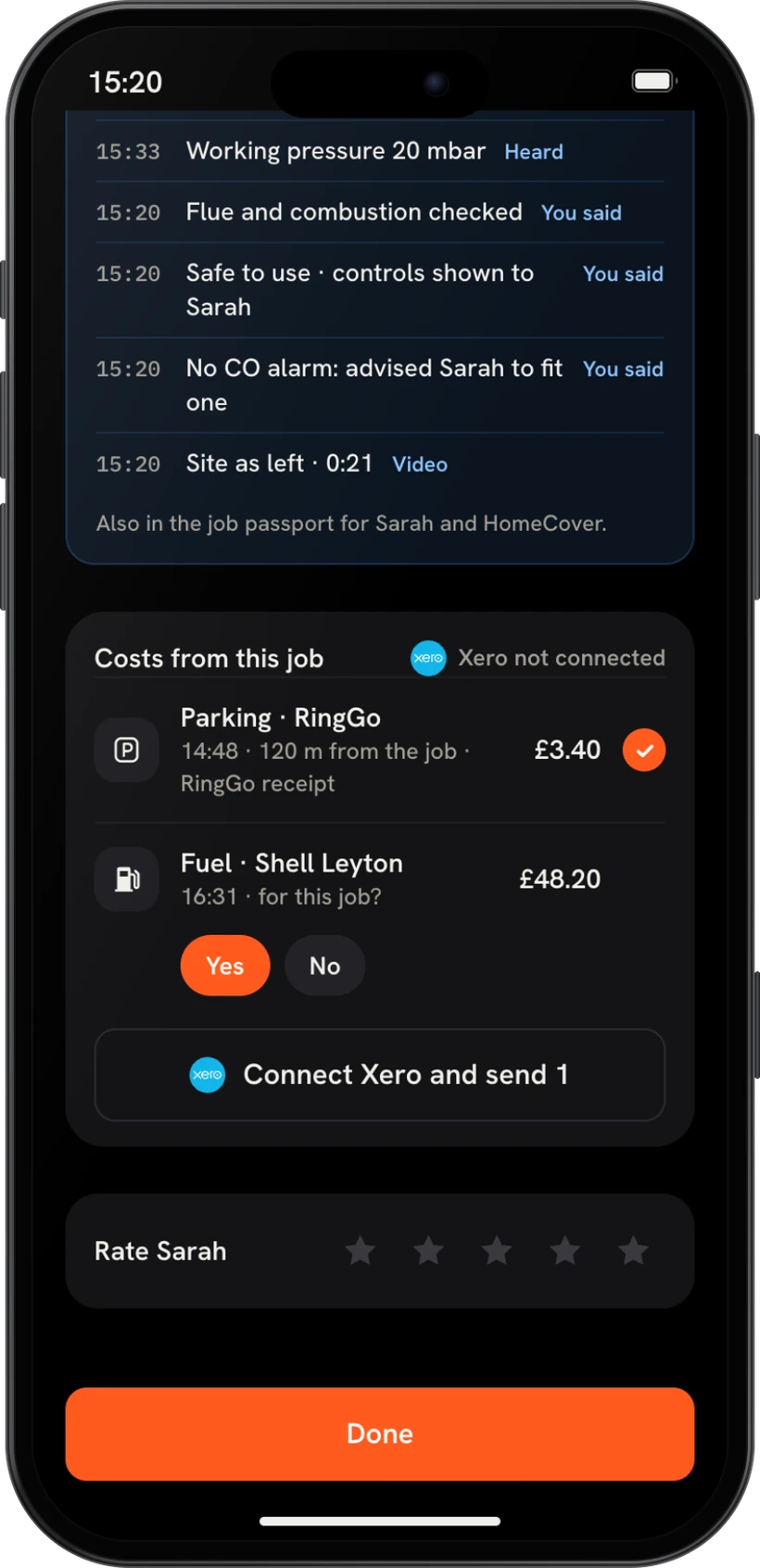 Parking and fuel counted as costs from the job